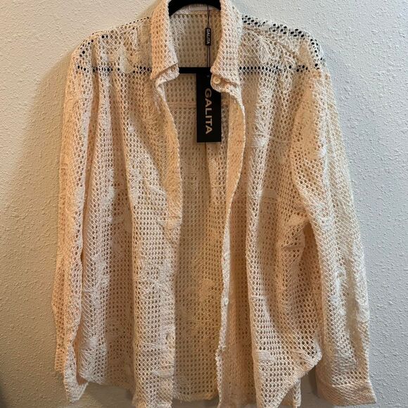 NWT Women's Galita Brand Cream Colored Crochet Blouse with Shorts Set, Size L - Picture 2 of 2